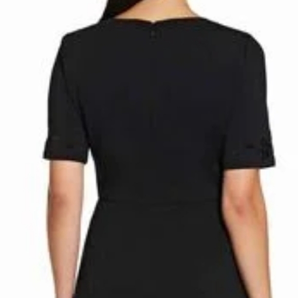 𝅺Adrianna Papell Black Wide Leg Floral Velvet Appliqué Jumpsuit - Picture 10 of 11